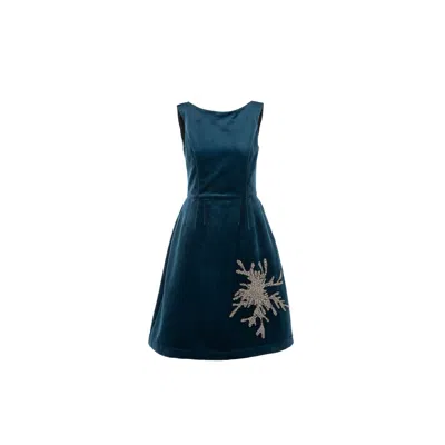 Mammu Couture Women's Blue Dress Velvet Coral - Turquoise, Midi