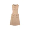 Mammu Couture Women's Neutrals / Gold Tweed Dress Margaux - Camel, Midi In Brown