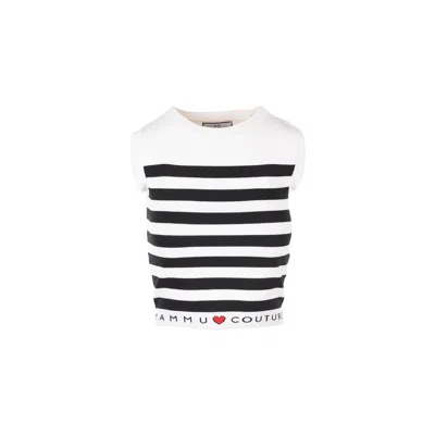 Mammu Couture Women's Striped Crop Top Capri In Black/red/white