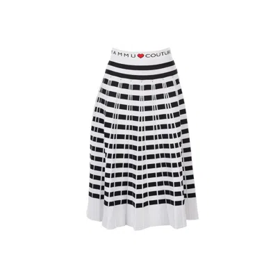 Mammu Couture Women's Striped Pleated Midi Skirt Capri In Black/white