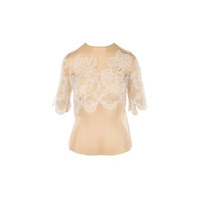 Mammu Couture Women's Tulle & Lace Blouse Gloria - White & Beige