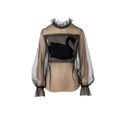 Mammu Couture Women's Tulle Blouse Celine - Black, Long Sleeves