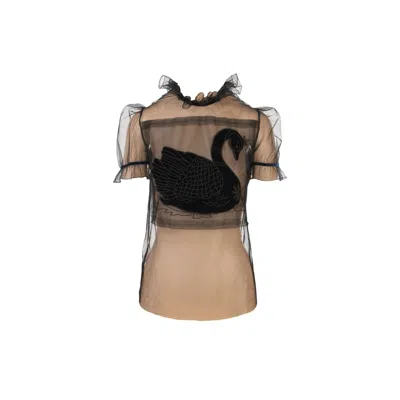 Mammu Couture Women's Tulle Blouse Celine - Black, Short Sleeves