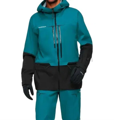 Mammut Men's Waterproof Rain Jacket In Teal Black In Multi