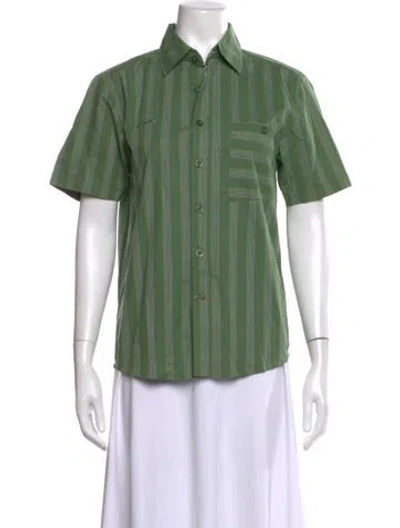 Pre-owned Mammut Striped Short Sleeve Button-up Top In Green