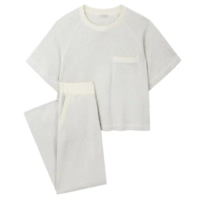 Mamu Dream Neutrals Cream Marl Organic Cotton Sweatshirt & Joggers Set In White