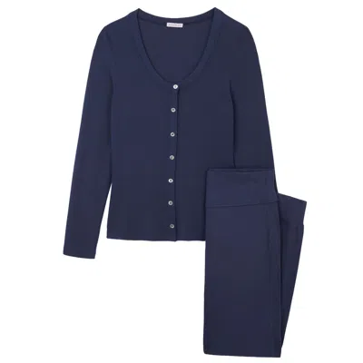 Mamu Dream Women's Blue Navy Ribbed Soft Modal Cardigan & Cuffed Leggings Set