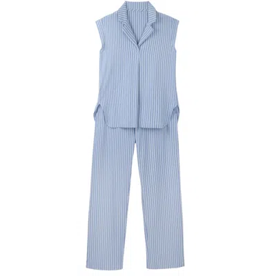 Mamu Dream Women's Blue Sleeveless Brushed Organic Cotton Jersey Striped Pk Set