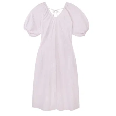 Mamu Dream Women's Pink Boho Brushed Organic Cotton Jersey Striped Nightdress