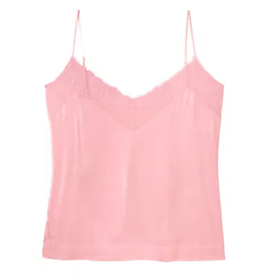 Mamu Dream Women's Pink Satin Lace-trim Camisole