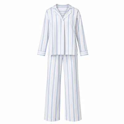 Mamu Dream Women's Seersucker Striped Cotton Hero Pj Set In Blue/white