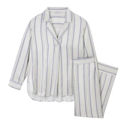 Mamu Dream Women's Soft Beige Striped Organic Silk Pyjama Set In Multi