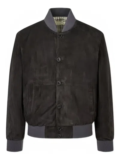 Man On The Boon. Button-up Suede Bomber Jacket In Gray