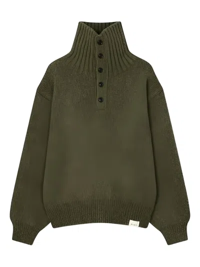 Man On The Boon. Button-up Sweater In Green