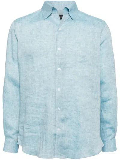 Man On The Boon. Buttoned Hemp Shirt In Blue