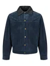 Man On The Boon. Contrast-collar Suede Trucker Jacket In Blue