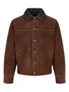 Man On The Boon. Contrast Collar Suede Trucker Jacket In Brown