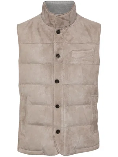 Man On The Boon. Corduroy Suede Down Jacket In Grey