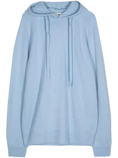 Man On The Boon. Drawstring Cashmere Hoodie In Blue