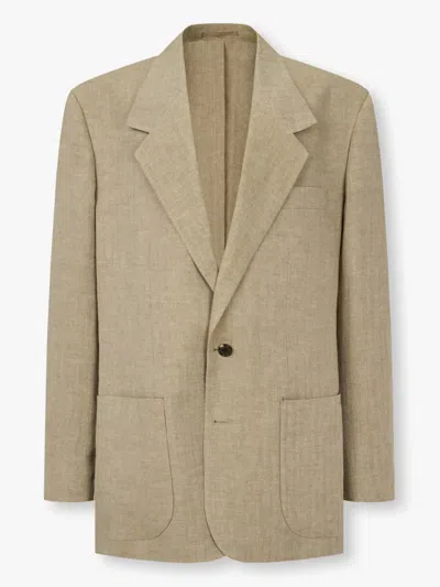 Man On The Boon. Herringbone-pattern Linen Blazer In Neutrals