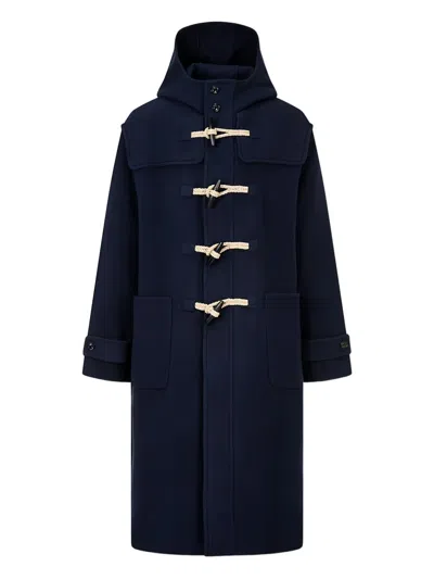 Man On The Boon. Hooded Duffle Coat In Blue