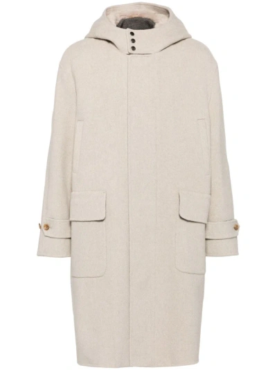 Man On The Boon. Hooded Single-breasted Coat In Neutrals
