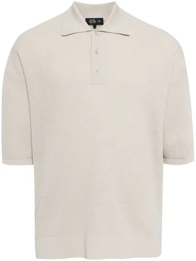 Man On The Boon. Knitted Short-sleeve Polo Shirt In Neutrals