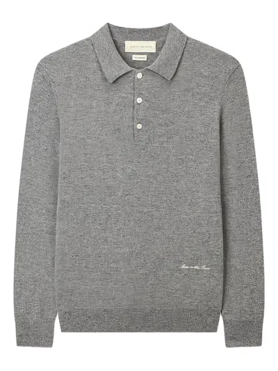 Man On The Boon. Long-sleeve Cashmere Polo Shirt In Gray
