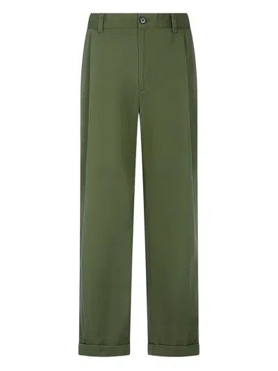 Man On The Boon. Pleated Button Trousers In Green