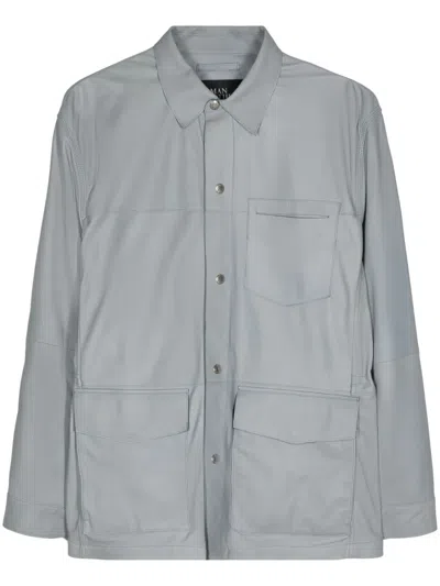 Man On The Boon. Press-stud Leather Jacket In Blue