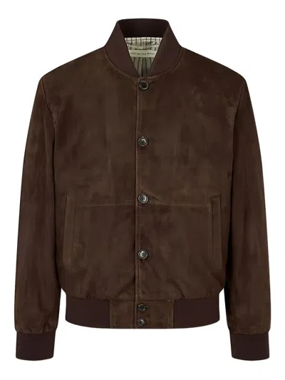 Man On The Boon. Suede Bomber Jacket In Brown