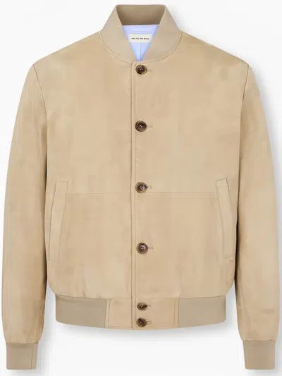 Man On The Boon. Suede Bomber Jacket In Neutrals