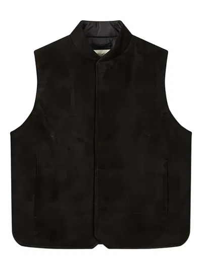 Man On The Boon. Suede Down Gilet In Black