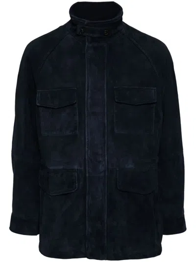 Man On The Boon. Suede Field Military Jacket In Blue