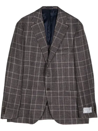 Man On The Boon. Tartan Single-breasted Blazer In Brown