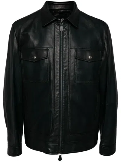 Man On The Boon. Two-way Zip Leather Jacket In Black