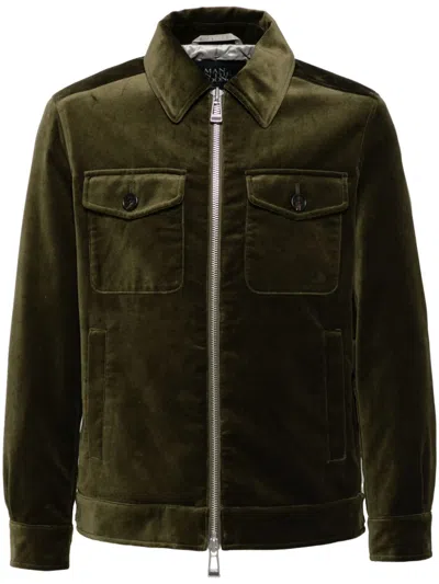 Man On The Boon. Velour Multi-pockets Jacket In Green