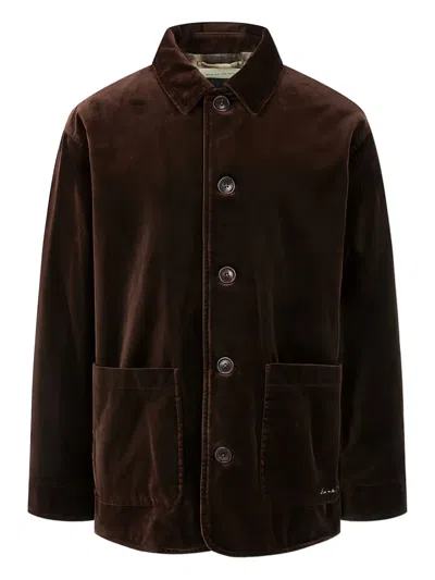 Man On The Boon. Velvet Button-up Overshirt In Brown