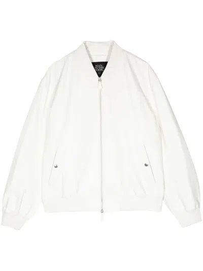Man On The Boon. Zip-up Varsity Leather Jacket In White