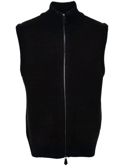 Man On The Boon. Zip-up Wool Vest In Blue