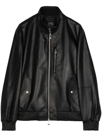 Man On The Boon. Zipped Punched-leather Jacket In Black