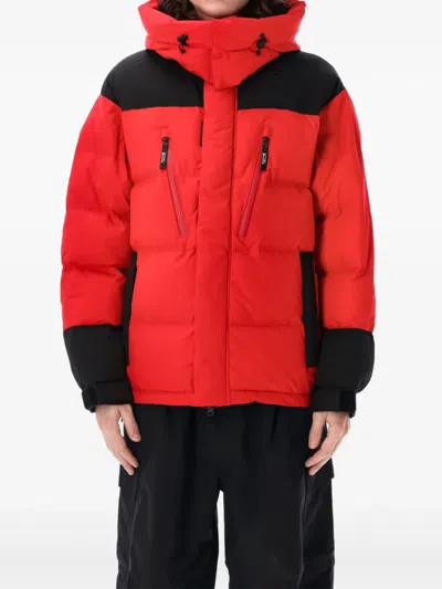 Manastash Monster Padded Hooded Jacket In Red Black