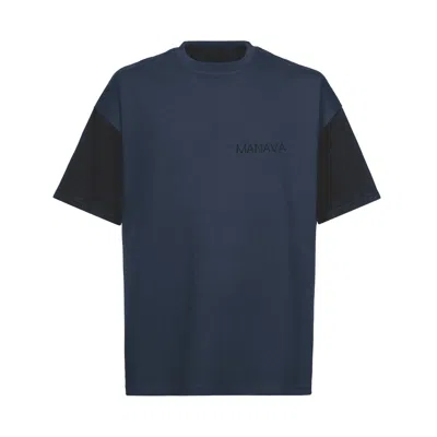 Manava Men's Blue Contrast Sleeve T-shirt - Navy