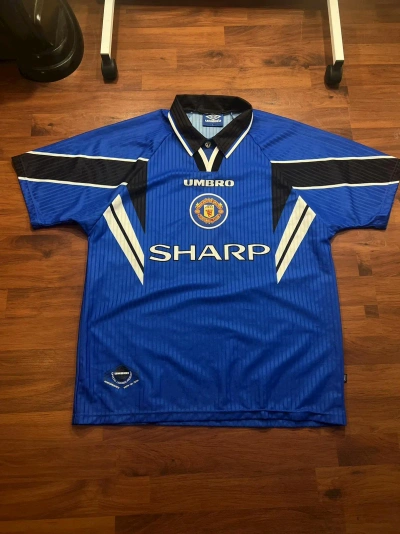 Pre-owned Manchester United X Soccer Jersey Vintage 1996-98 Manchester United Jersey Umbro Sharp In Blue