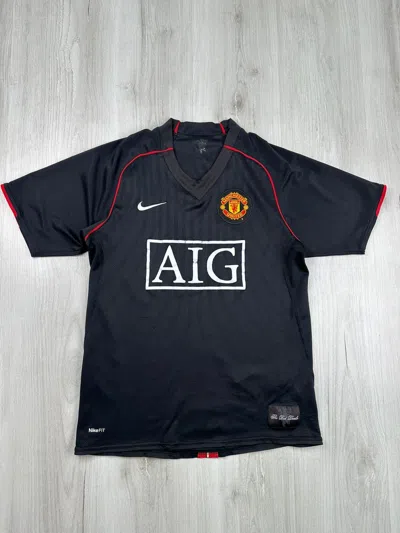 Pre-owned Manchester United X Soccer Jersey Y2k Nike Manchester United 2007/08 Vintage Soccer Jersey In Black
