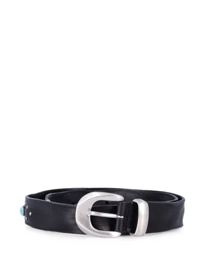 Mancini 1979 Alfred Stud-embellished Turquoise-detail Belt In Black