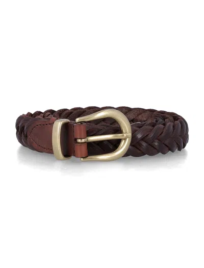 Mancini 1979 Braided Leather Belt In Testa Moro