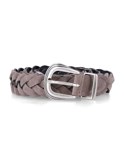 Mancini 1979 Braided Leather Belt With Buckle In Fango