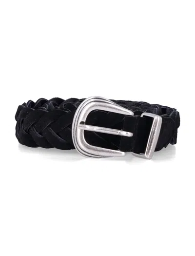 Mancini 1979 Braided Leather Belt With Silver-tone Buckle In Nero