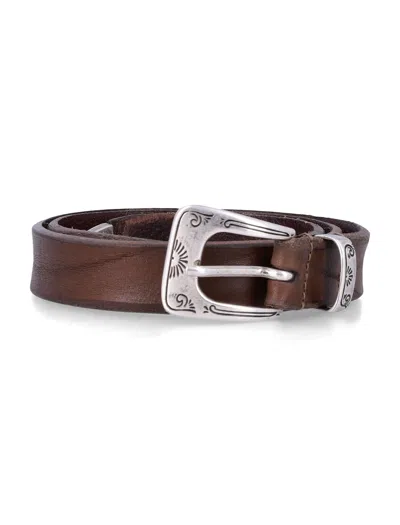 Mancini 1979 Embossed Leather Belt With Western Buckle In Fango